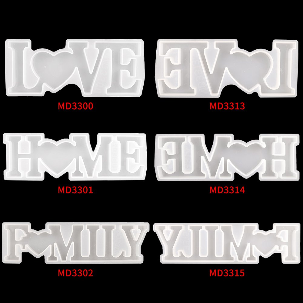 Obverse Reverse Side Moule Resine HOME FAMILY LOVE Shape Letter Resin Mold DIY Crafts Casting Sign Silicone Liquide Pour Moulage