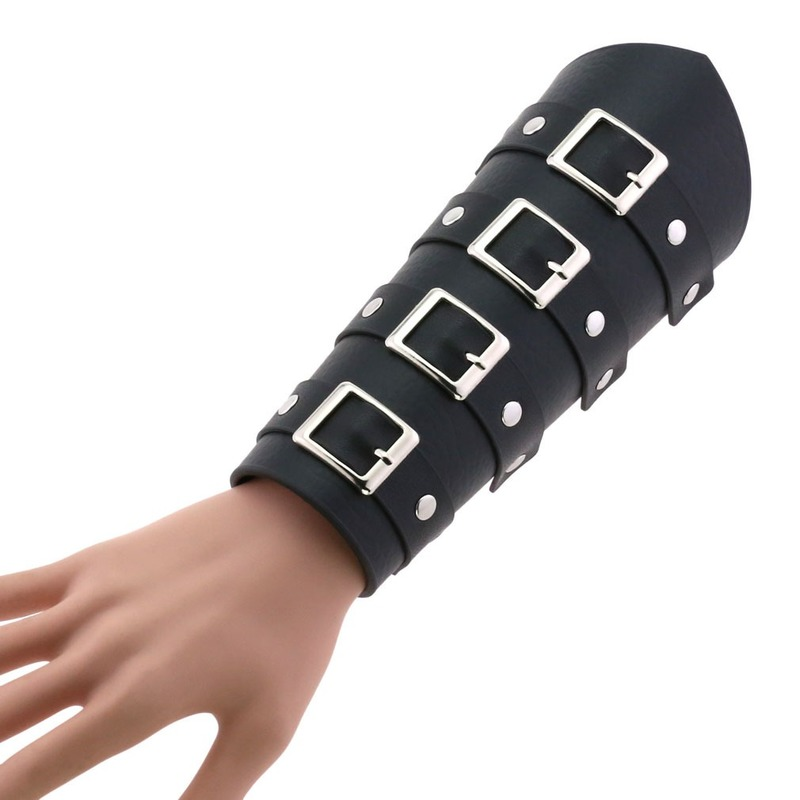 Medieval Cosplay PU Leather Armor Arm Warmer Lace-Up Men Viking Pirate Knight Gauntlet Wristband Bracer Steampunk Accessory