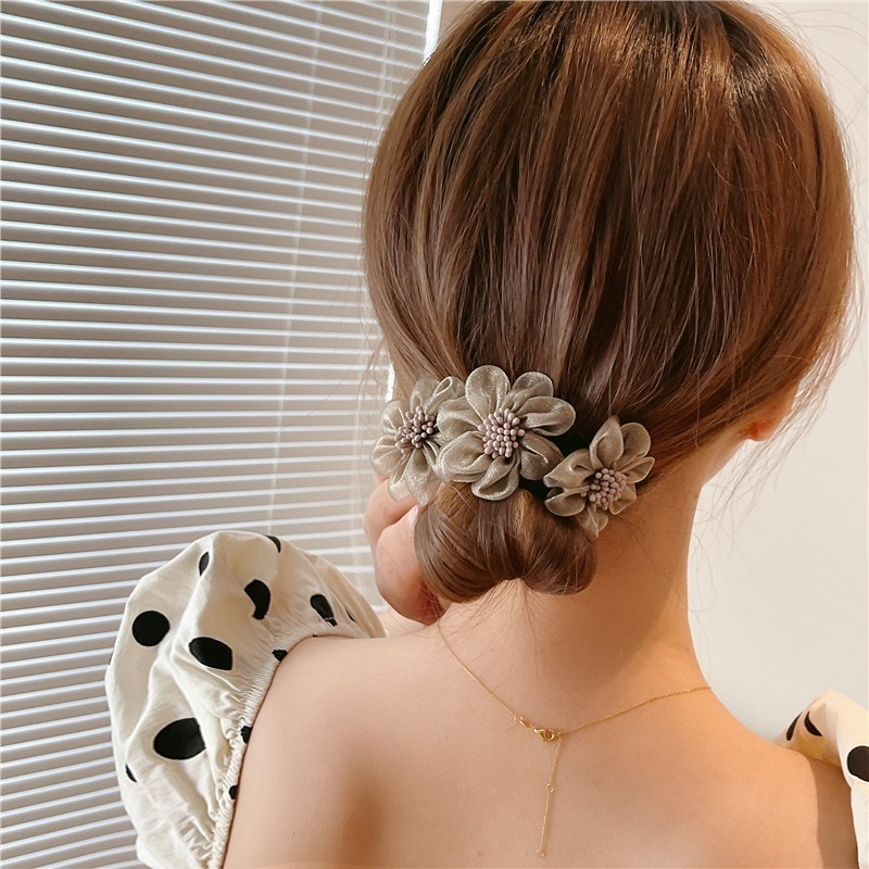 Designer Headbands For Women Korean Organza Floral Hair Bun Maker Bandana accesorios cabello Braiders Hair Accessories For Women