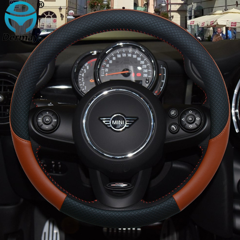 100% DERMAY Brand Leather Car Steering Wheel Cover for MINI Cooper R56 Clubman Countryman Clubvan Coupe Auto Accessories