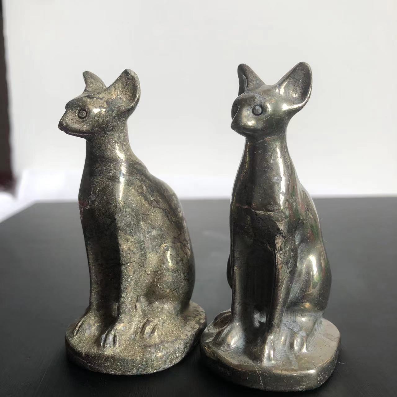 Wholesale 7.5cm Pyrite Egyptian Cat Statue Natural Crystal Carved Cat Gift Small Ornament Sphinx Home Decor