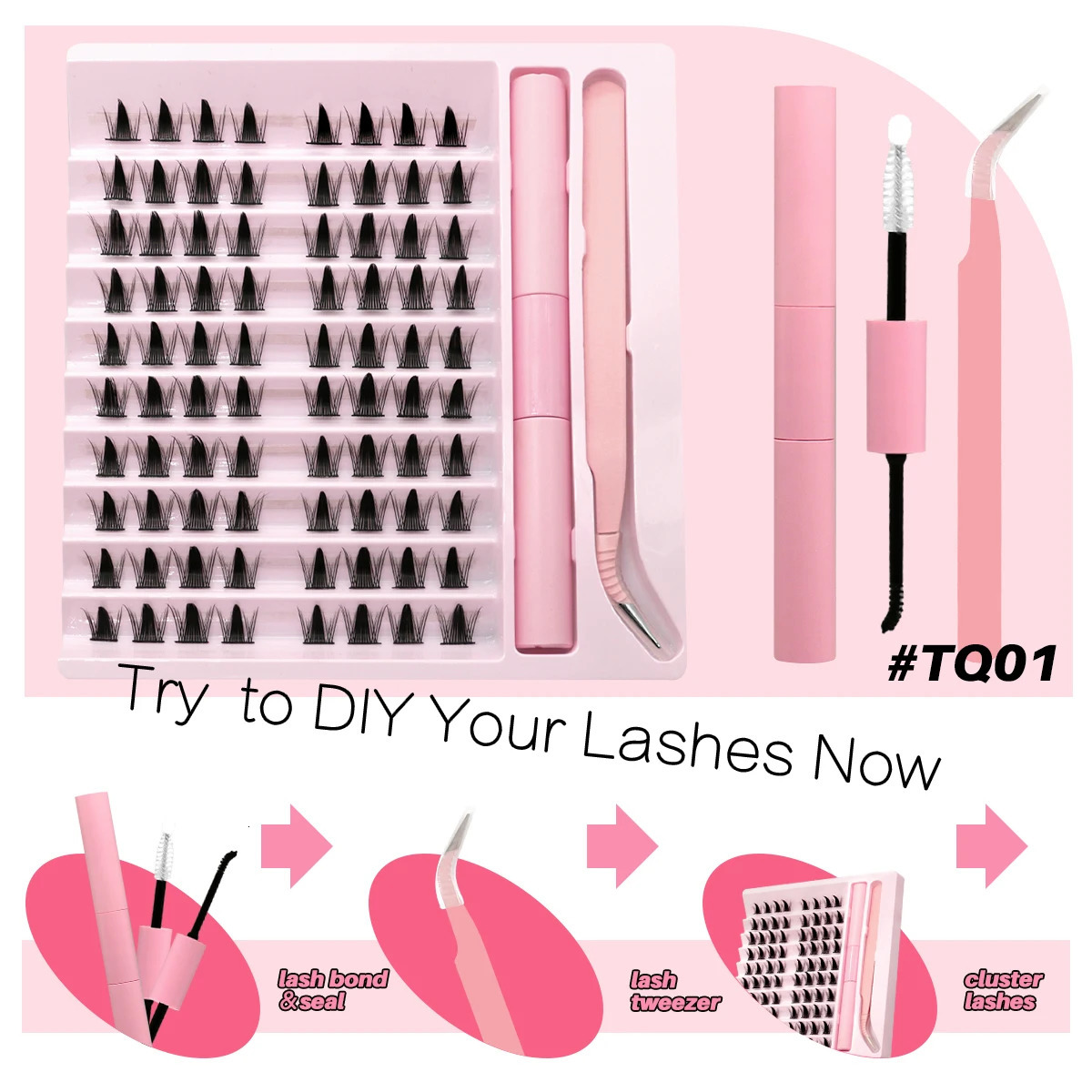 Diy Lash Extension Kit Cluster Eyelash Extension Kit Individual Lashes Kit Lash Bond and Seal Lash Glue and Lash Tweezers Makeup 240624