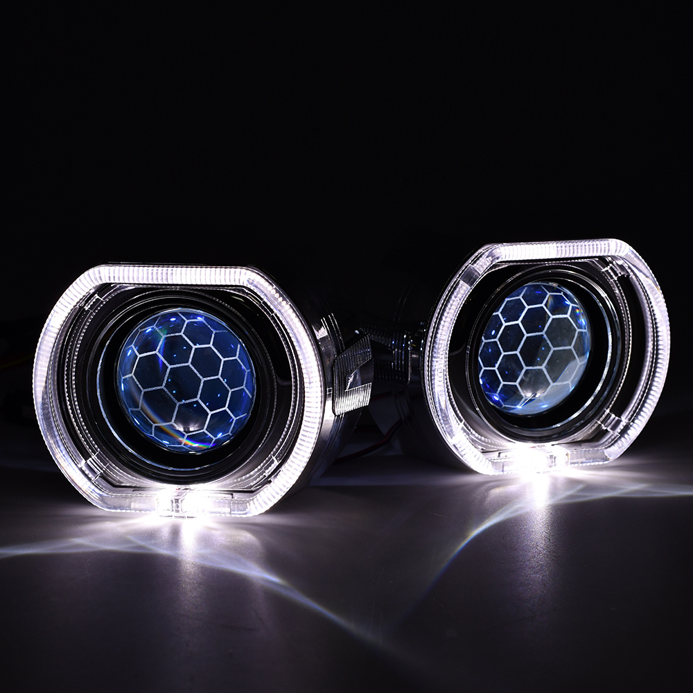 8.0 Car Lens Angel Eyes DRL Black Shrouds For Car Retrofit 2.5'' Projector Honeycomb Auto Headlight H4 H7 H1 Lights Accessories