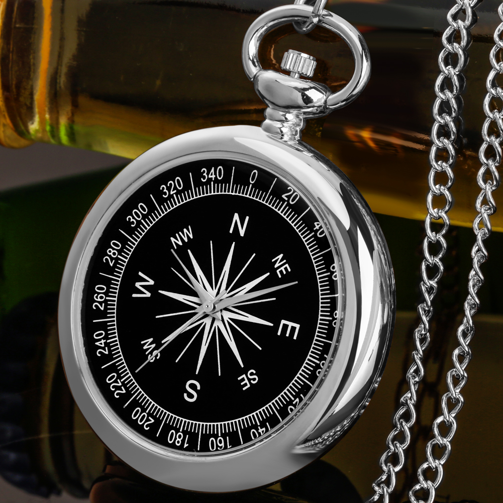 Rose Gold/Silver/Gold Open Face Quartz Necklace Watch Men Women Charm Compass Pattern Dial Chain Pendant Vintage Pocket Clock