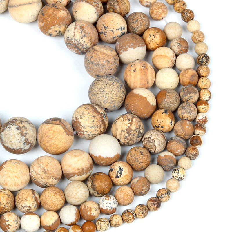 Natural Stone Beads Frost Matte Picture Jasper Round Loose Beads for Jewelry Making DIY Bracelet Accessories 4 6 8 10 12mm