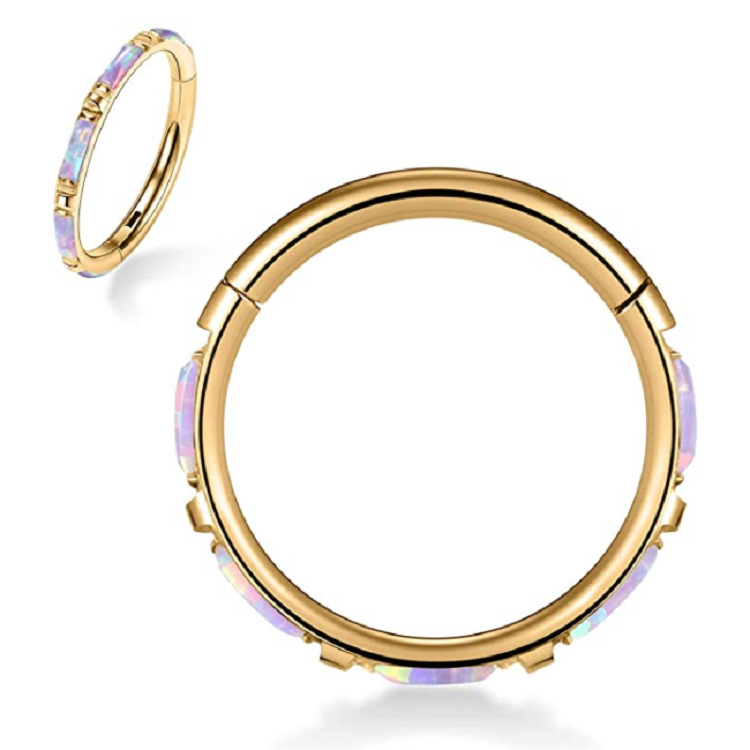 F136 Titanium Nose Ring Opal Hinged Septum Clicker Segment Ear Tragus Cartilage Helix Daith Lip Nose Sutd Body Piercing Jewelry