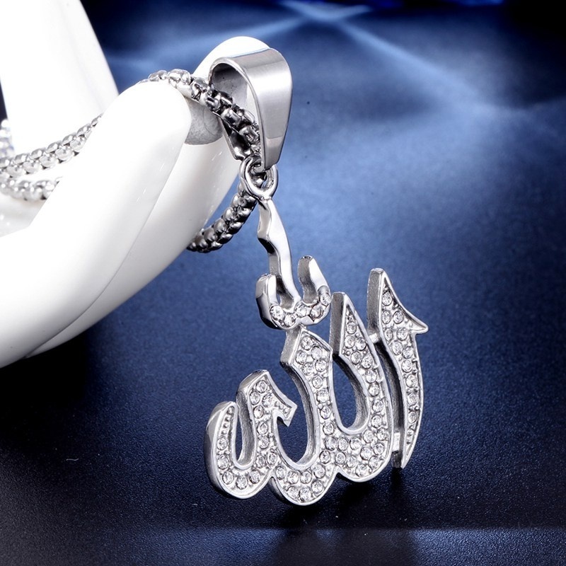 Arab Islamic Muslim Rune Shape Pendant Necklace Women's Necklace Crystal Inlaid Pendant Religious Rune Amulet Accessory Jewelry