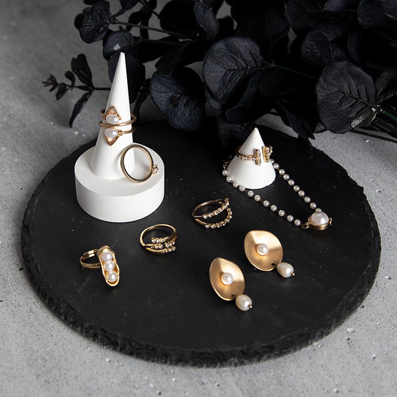 Jewelry Display Rack with Black Hole Stone, Earrings Rack, Ring and Necklace Shooting Props