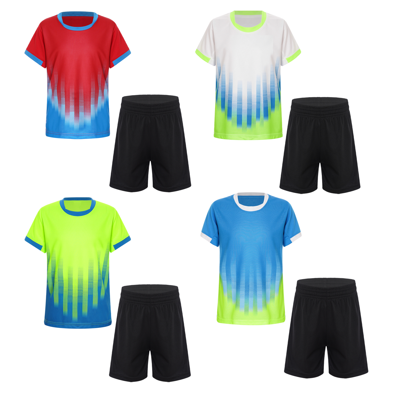 Kids Boys Girls Quick-Drying Football Uniform Round Neck Short Sleeve T-shirt with Drawstring Elastic Waistband Shorts