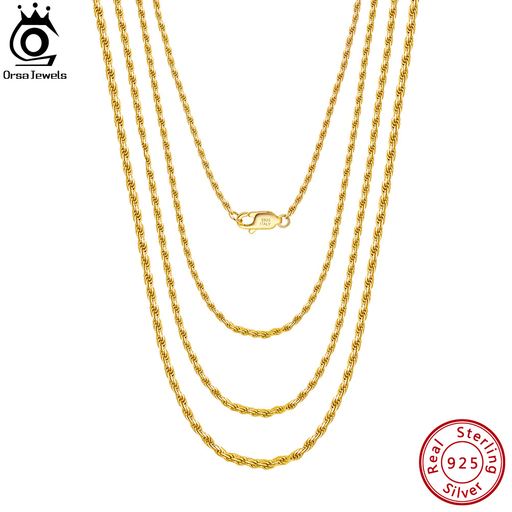 ORSA JEWELS Authentic 925 Sterling Silver Diamond-Cut Rope Chain Necklace for Man Woman 18K Gold over Silver Twisted Chain SC29
