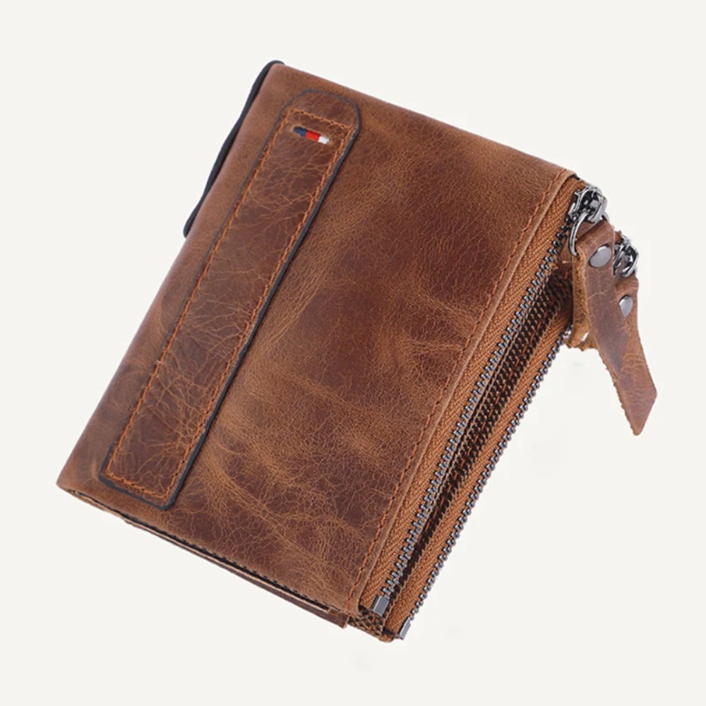 Genuine Leather Men's Wallets Short Luxury Designer RFID Credit Card Holders for Men Zipper Coin Wallet Crazy Horse Handbag