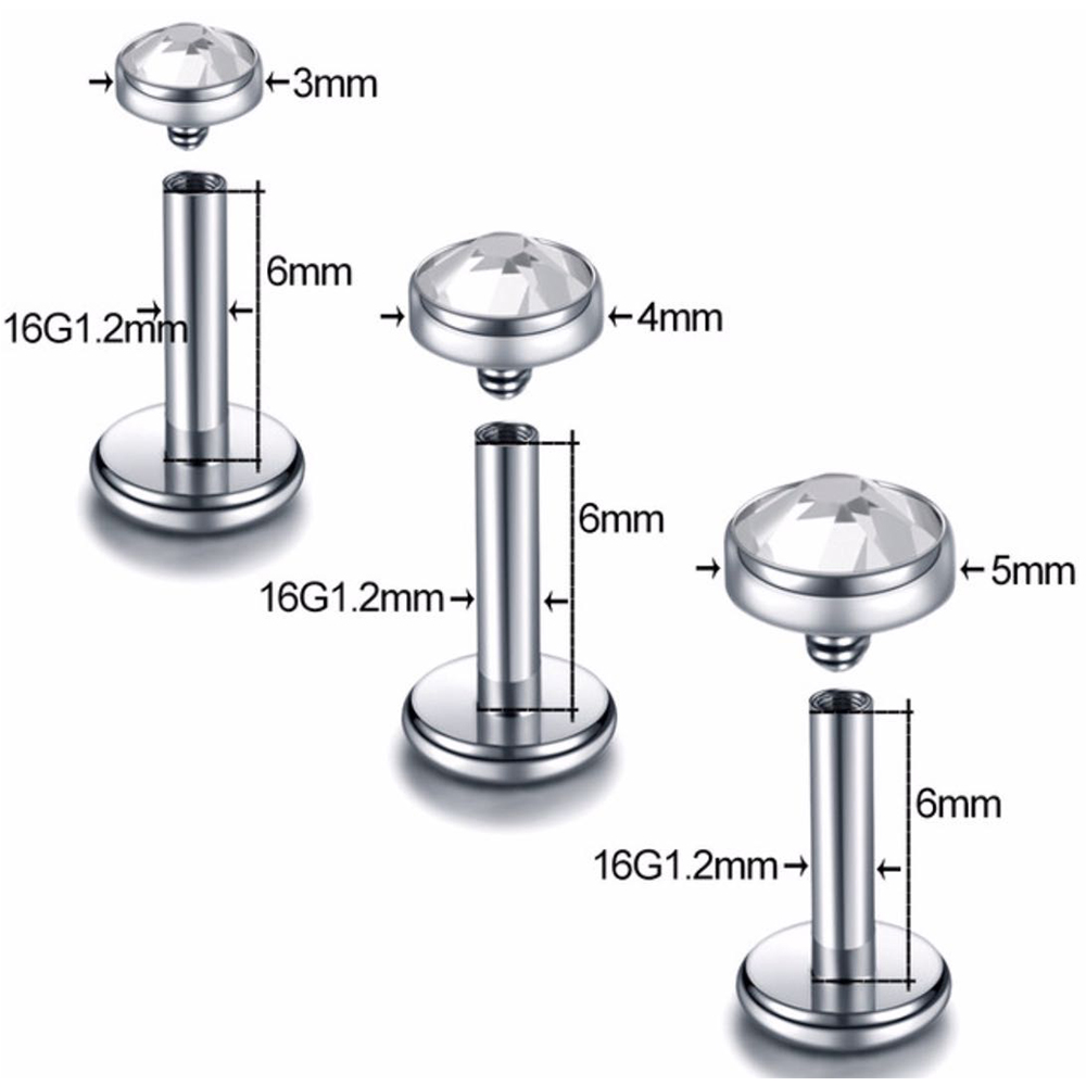 ASTM F136 Titanium Lip Piercing Earring Stud CZ 8-12mm Labret Piercing Lip Ring Cartilage Helix Lobe Piercing Body Jewelry 16G