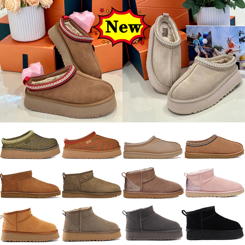 2025 Womens Designer bos Australia Classic ultra mini platform snow Slippers Tasman boies men women Winter Warm Wool Shoes Tazz Suede Shearling platforms