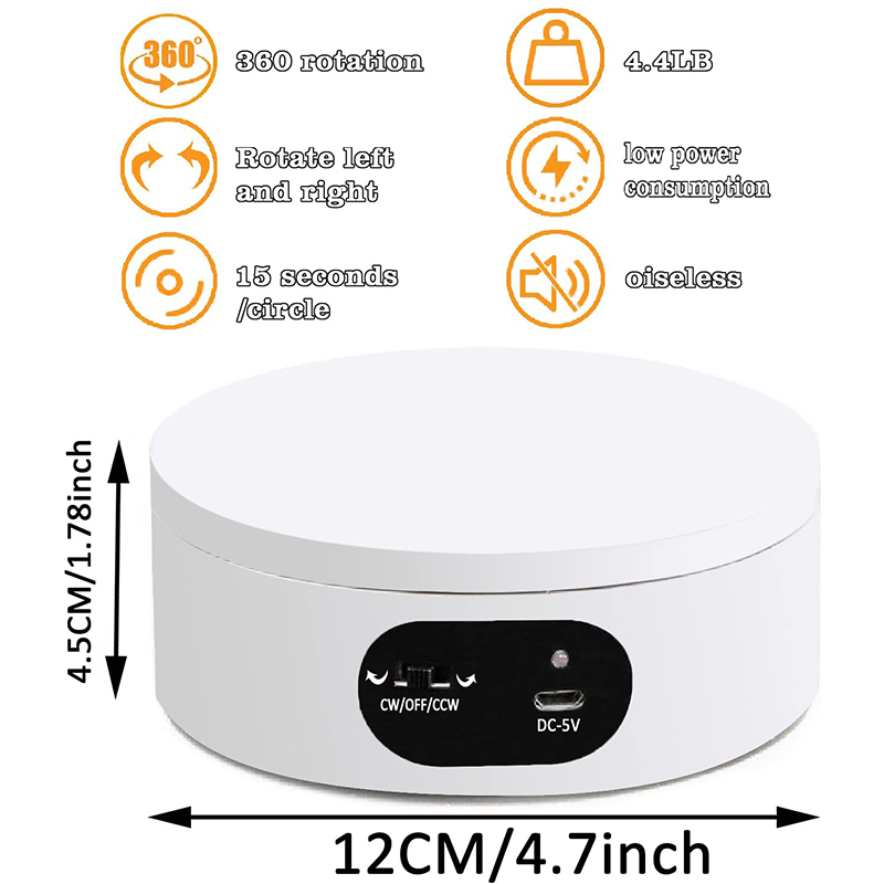 Turner Cup Rotating Display Stand 360 Degree Automatic Mute Rotating Turntable Spinner for Photography Jewelry Shows Display