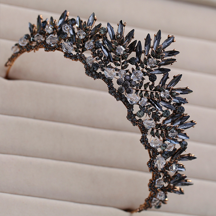 Baroque Bronze Black Crystal Beads Bridal Tiaras Rhinestone Diadem Pageant Crown for Brides Headbands Wedding Hair Accessories