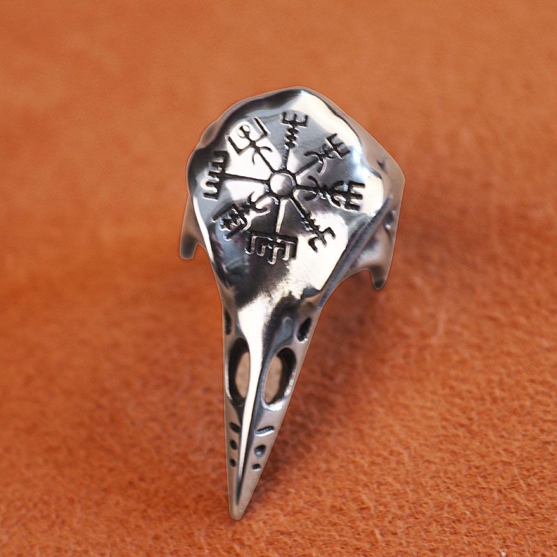 Retro Creative Compass Crow Animal Skull Beads Open Adjustable Ring Gothic Jewelry Accessories Gifts for Men and Women