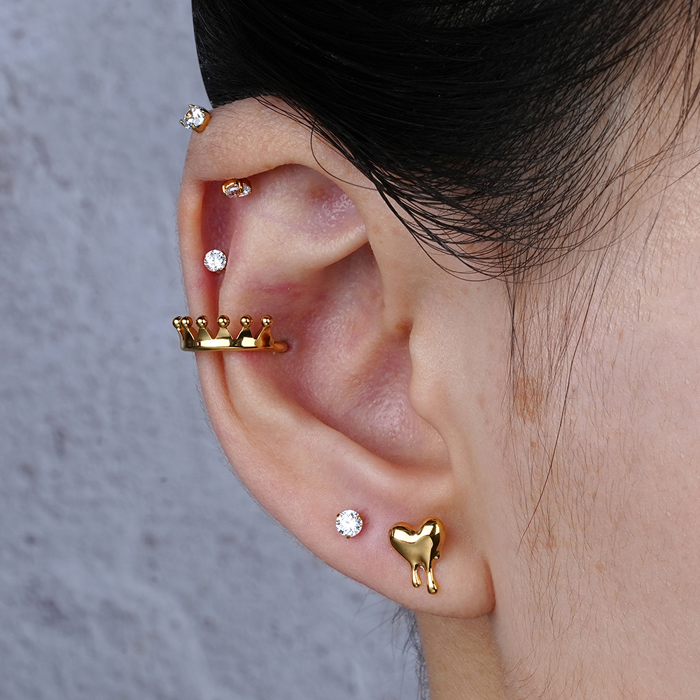 Right Grand ASTM F136 Titanium 16G Melting Heart Earring Love Molten Heart Tragus Helix Cartilage Flatback Stud Piercing Jewelry