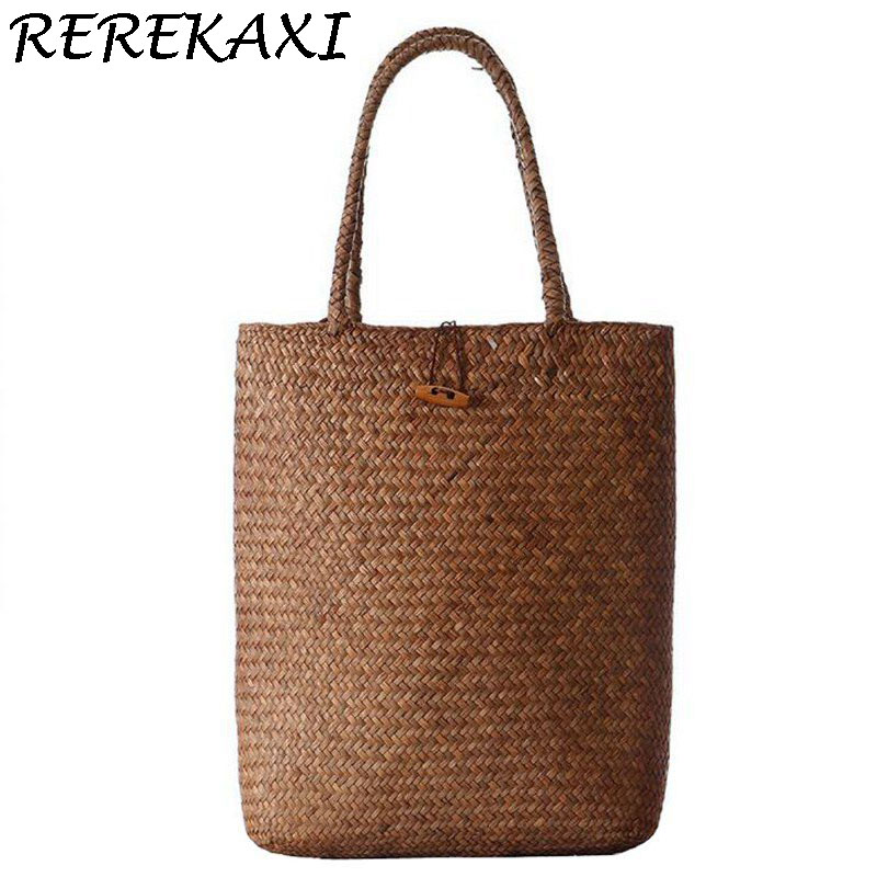 Handmade Women Handbag Summer Straw Beach Bag Bamboo Woven Female Shoulder Bag Bohemian Rattan Large Capacity Tote Dropshipping