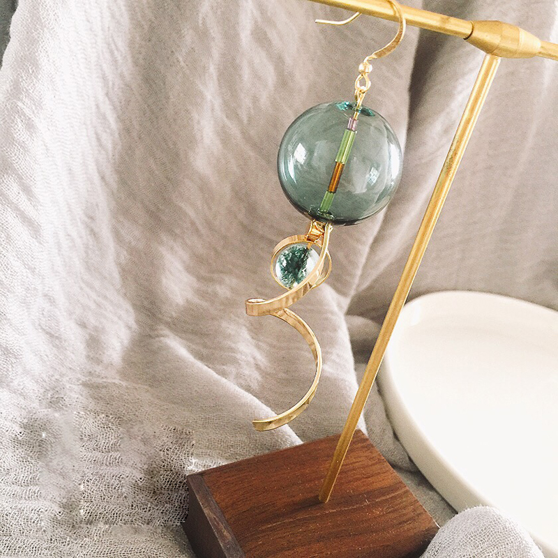 Fresh Green Bubble Dangle Earrings For Women 2020 Original Hand Blown Glass Ball Asymmetric Drop Korean Earings Femme