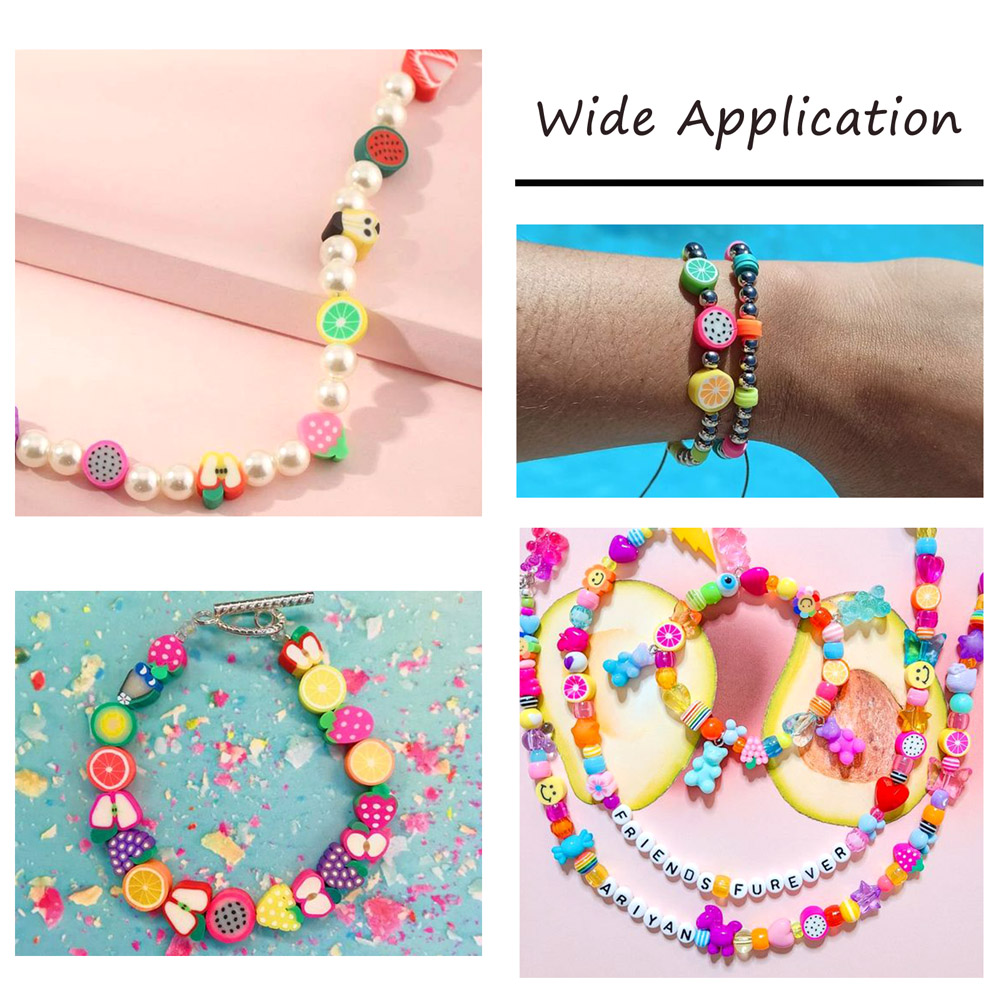 400Pcs 2 Style DIY Stretch Bracelet Making Kits With Handmade Polymer Clay Beads Fruit Theme 1 Roll Elastic Crystal Thread