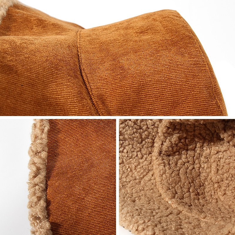 Winter Bucket Hats Women Warming Panama Hat Lady Fluffy Corduroy Double-Side Wear Outdoor Fisherman Cap Hat for Women Size Plus