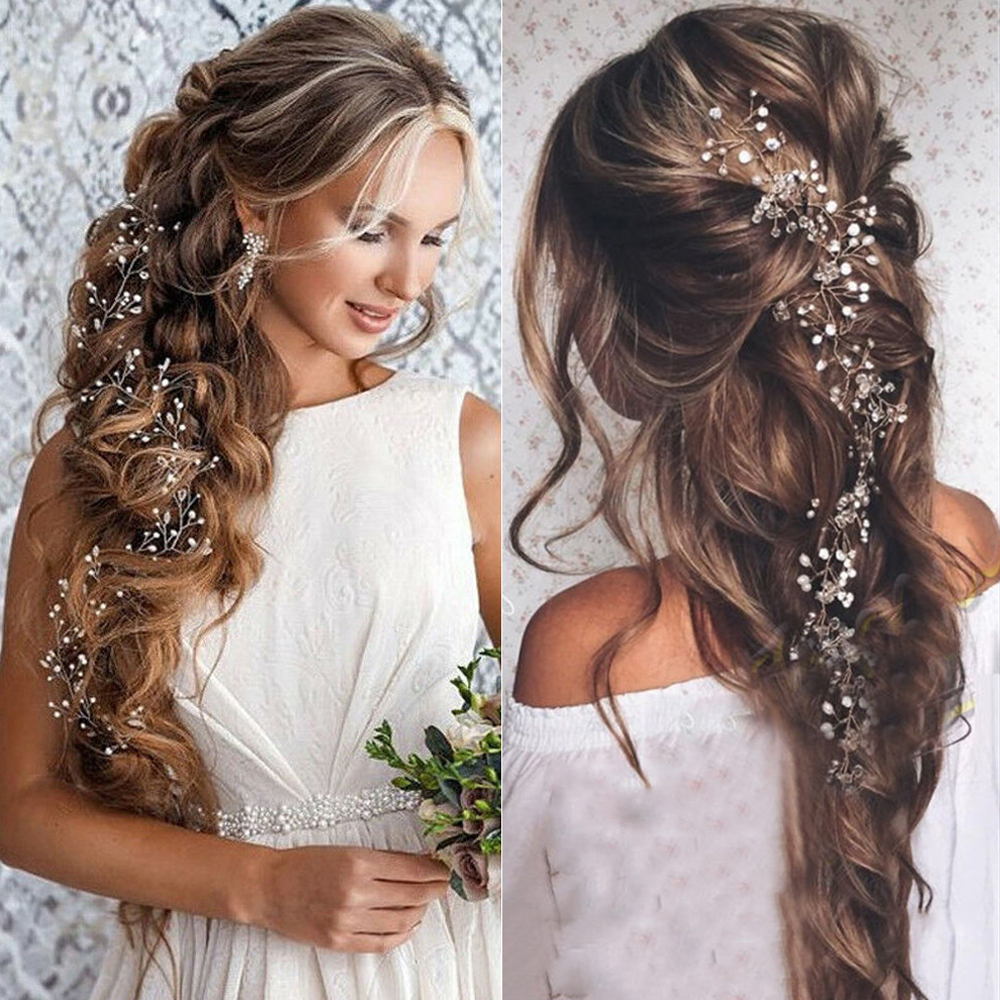 Bride Crystal Headband Bridal Hair Vine Hair Jewelry Pearl Leaf Hair Ornaments Rhinestone Crown Wedding Hair Accessories