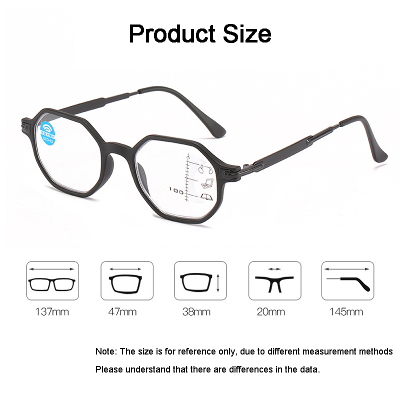iboode Progressive Multifocus Computer Reading Glasses Blue Light Blocking Spring Hinge Multifocal Reader Eyeglass For Women Men