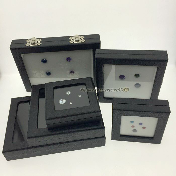 Hot Sale Black Leatherette Gemstone Storage Box Diamond Display Case Stone Holder Pendant Organizer Travel Jewelry Box Protable