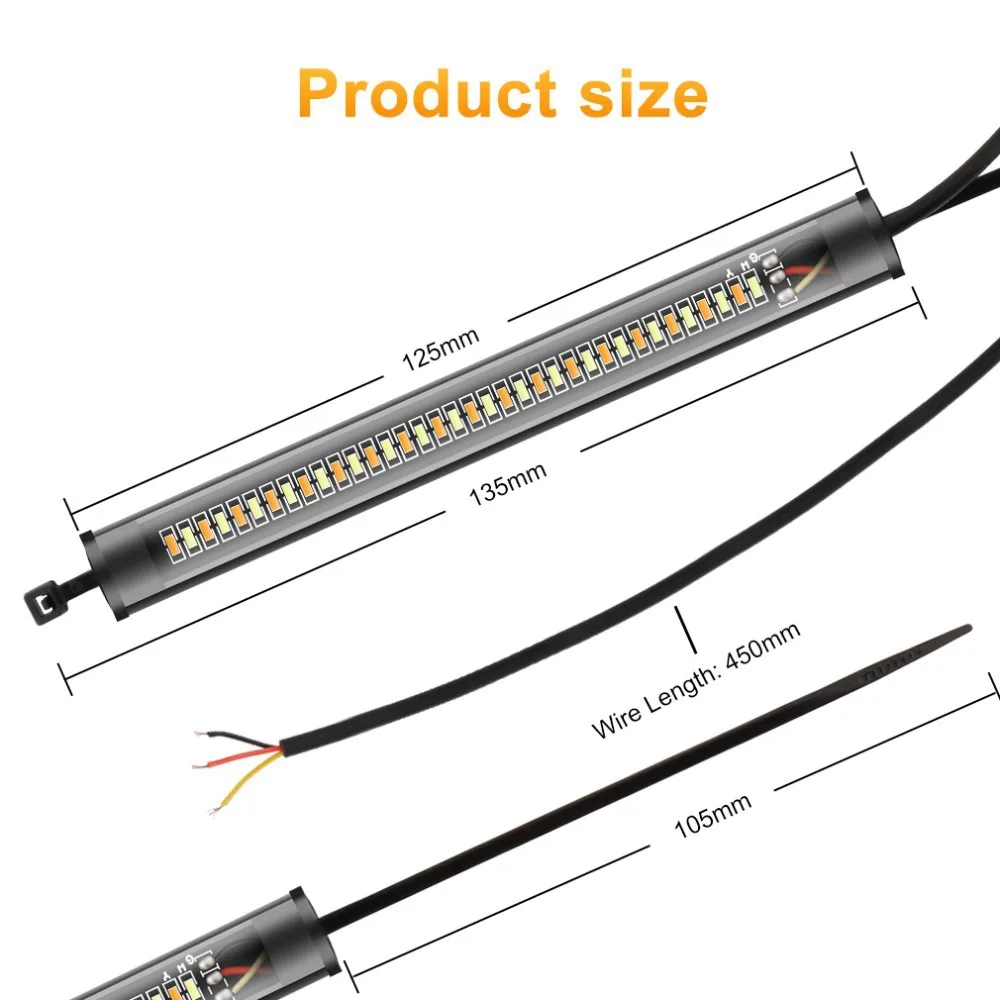 12V LED Motorcycle Turn Signal Light DRL Amber White Moto Flasher Ring Fork Strip Lamp For Moto Flexible Tail Brake Stop Light