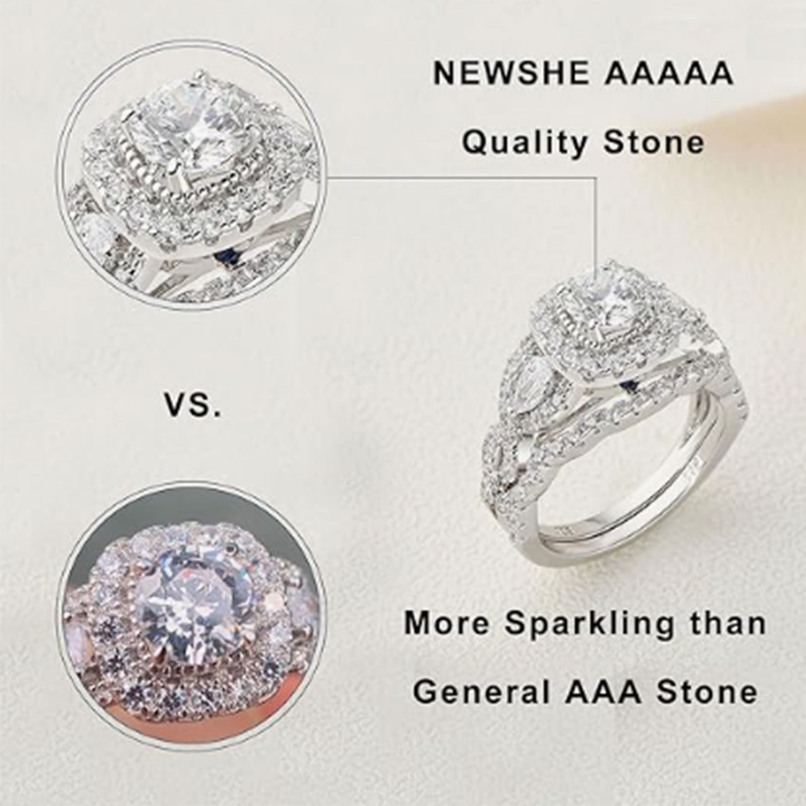 Newshe 2 Pcs Wedding Rings Set for Women 925 Sterling Silver 2.4Ct Round Pear White Cz Luxury Original Engagement Jewelry