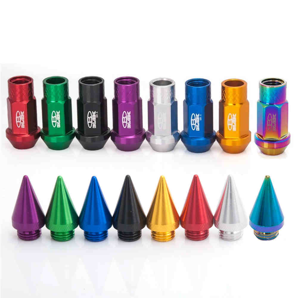 Blox Racing 20Pcs M12X1.5 / M12X1.25 Aluminium 50MM Extended Tuner Wheels Rims Lug Nuts with Spikes Spear Tip Jdm AF-BLOX750DJT