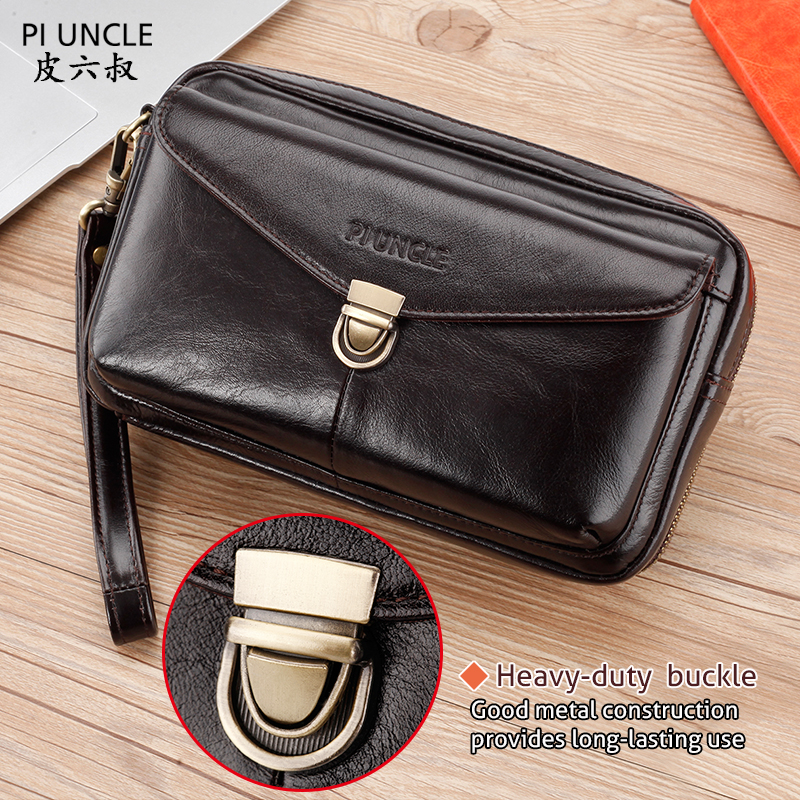 Men Genuine Leather Long Wallet Money Bag Double Zipper Male Wallet Pocket Case Purse 6.5" Cell/Mobile Phone Cigarette Bags