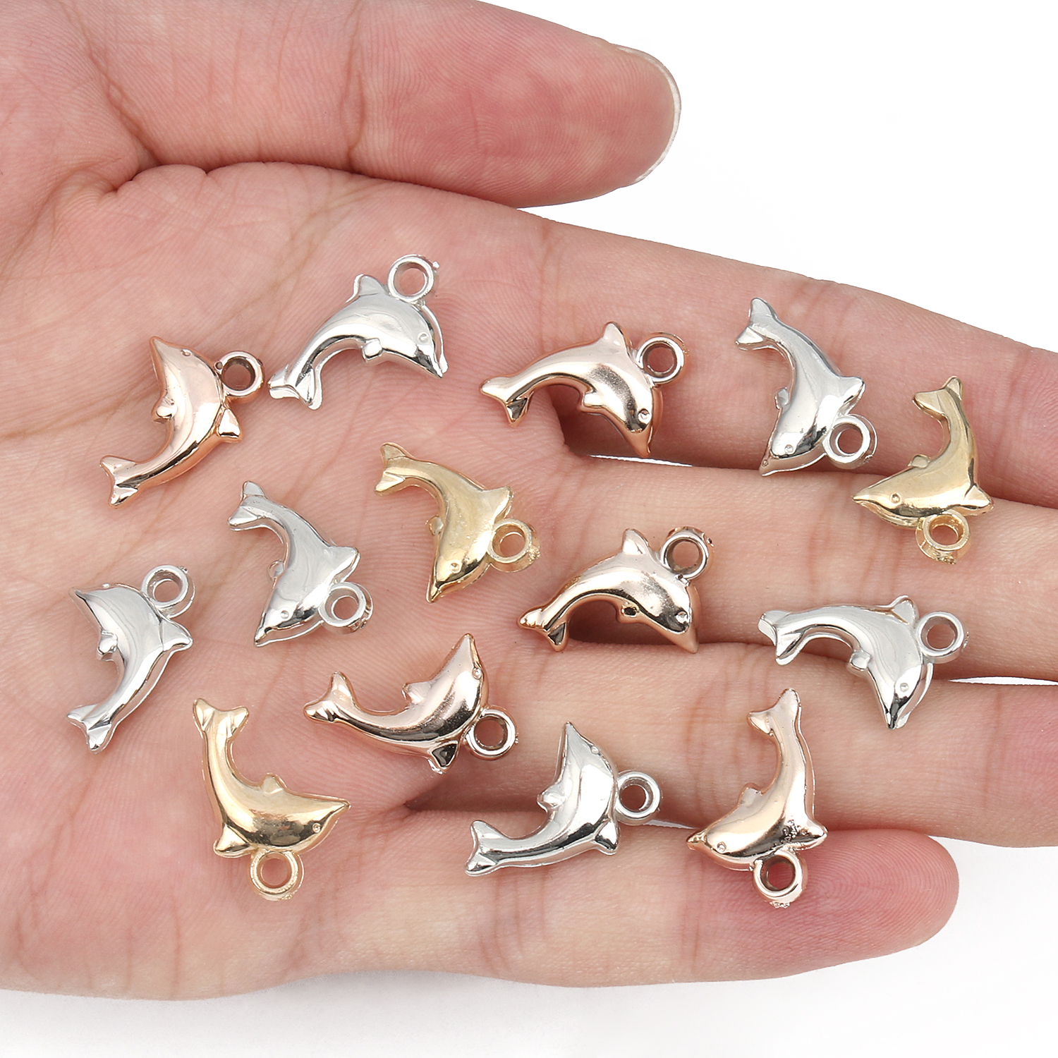 20x13mm Dolphin Shape Gold Silver Color CCB Charms Pendant for Pendant Earring Bracelet DIY Jewelry Making Findings Accessories