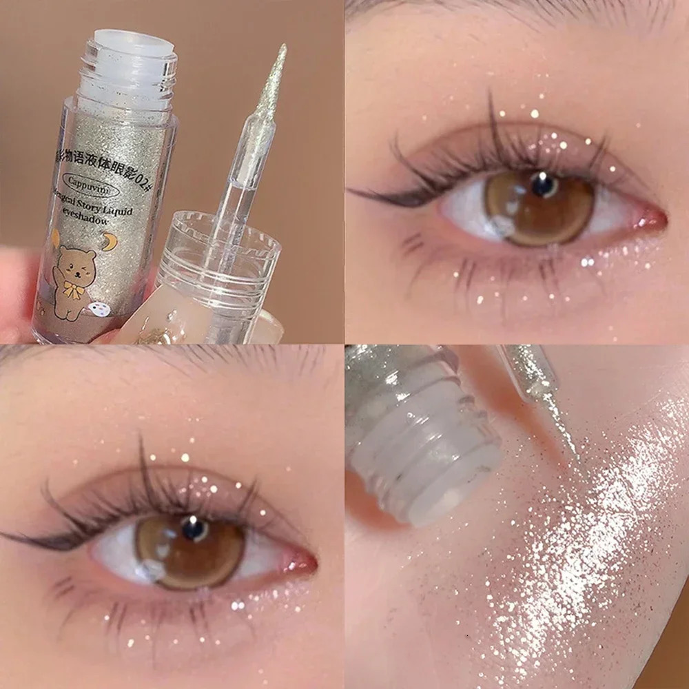 Liquid Eyeshadow Glitter Highlighter Cute Bear Sequin Glitter Eye Shadow Waterproof Pearlescent Eyeliner Lying Silkworm Cosmetic 240624