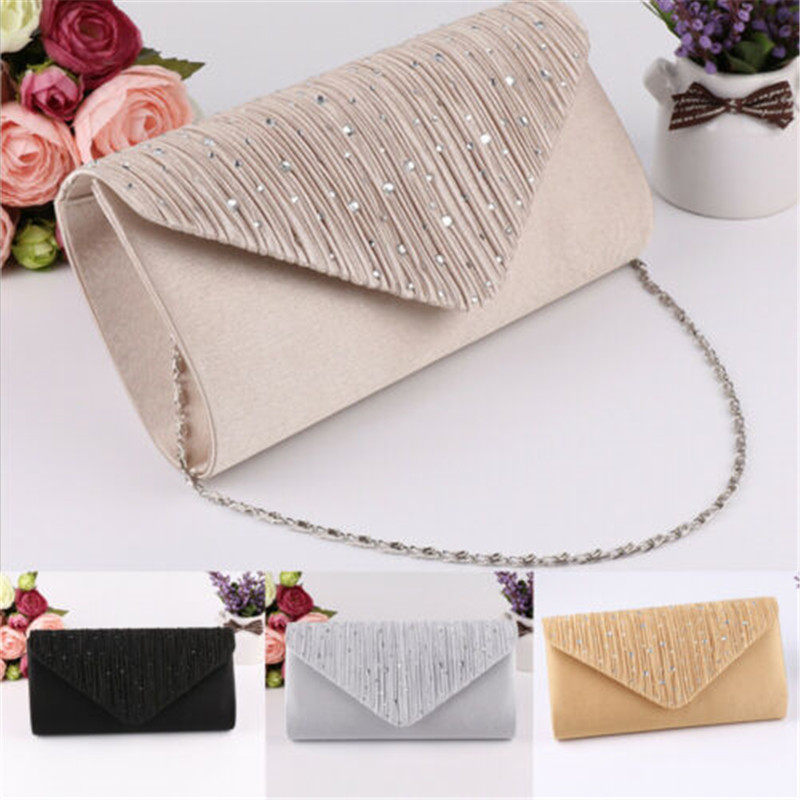 Women Evening Bag Satin Bridal Diamante Rhinestone Clutches For Women Wedding Party Envelope Crossbody Bags