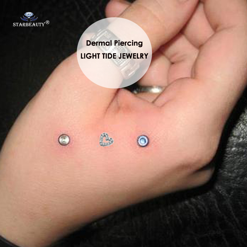 Top and Base 1 set Light Tide Micro Dermal Piercing 16G Heart Skin Diver Piercing Hand Hide-it Skin Steel Steel Body Jewelry