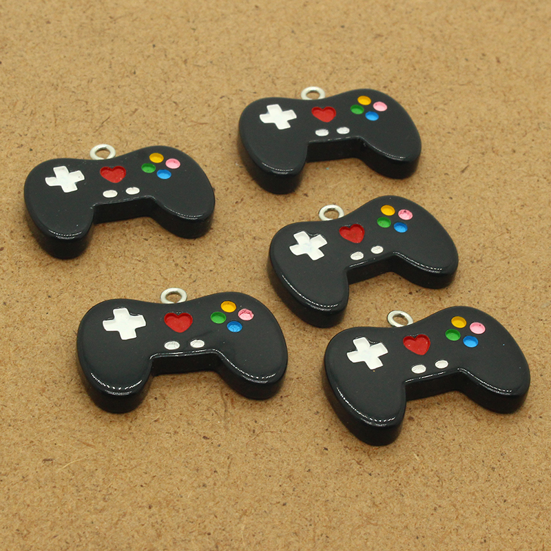 10pcs Black Video Game Controller Earring Resin Charms Smooth Kawaii Cute Necklace Keychains Pendants Diy For Jewelry Accessory