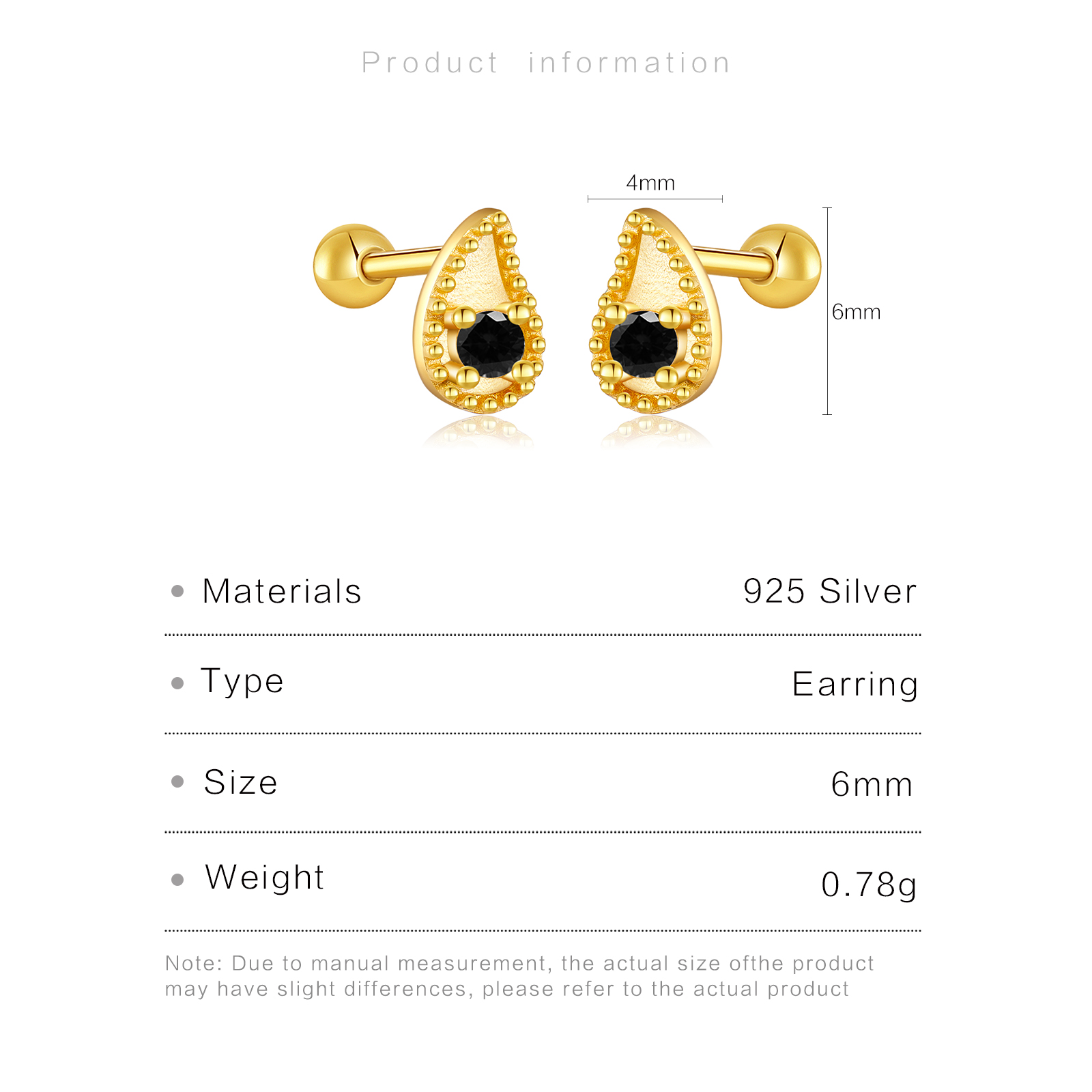 ANDYWEN 925 Sterling Silver Gold Water Droplets Stud Earring Mini Piercing Rock Punk Jewelry Clips Accessories Wedding Gift