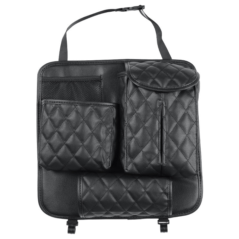 Car Seat Back Organizer Bag PU Leather Auto Storage Nets Mutil-pockets For Phone,Tissue,Water Bottle With 2 Hangers Bracket