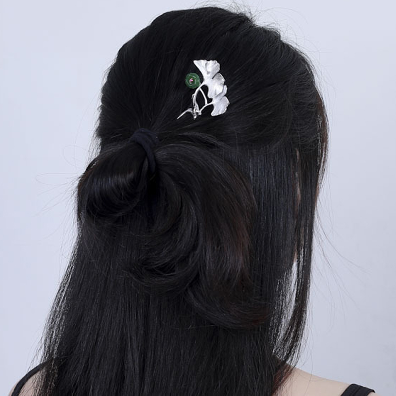 925 Sterling Silver Hair Forks Accessories Apricot Leaf Sticks For Hair Head Jewelry Hanfu Wedding Ornaments Chinese Decorations