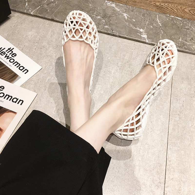 new summer hollow out flat sandals women round toe knitting pattern jelly shoes candy color rope knot gladiator sandalias mujer
