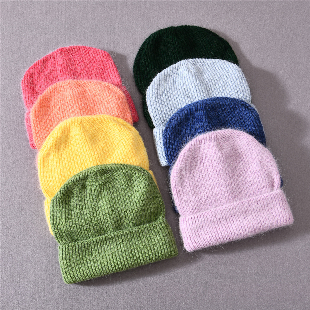 Jxwatcher Winter Hat for Women Cashmere Knitted Beanies Pure Color Warm Wool Soft New Style Double Layer Warm Skullies