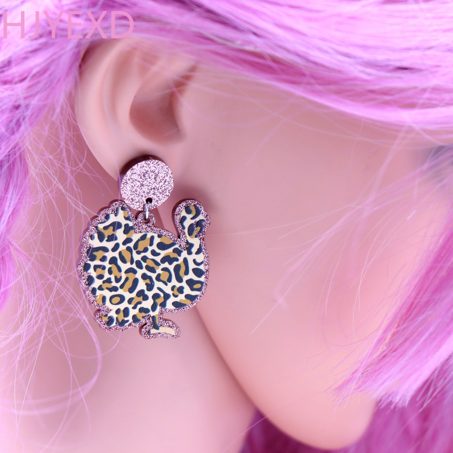 Christmas Turkey Drop Earrings Leopard Print Laser Cut Glitter Acrylic Earrings