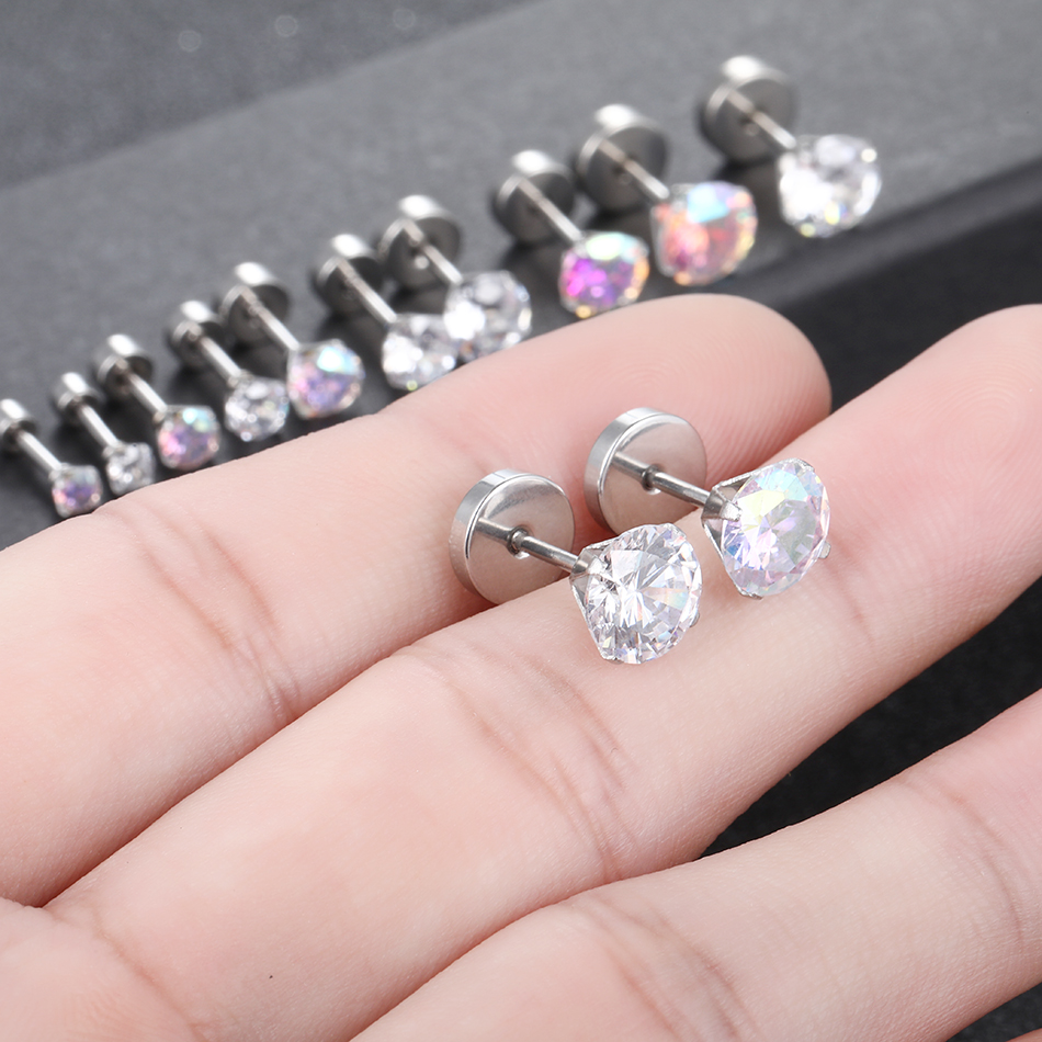 1PC Steel Earring Stud Ear Piercings 3-8mm Crystal Gem Ear Studs Earring 18G 6mm Cartilage Tragus Piercing Sexy Womem Jewelry