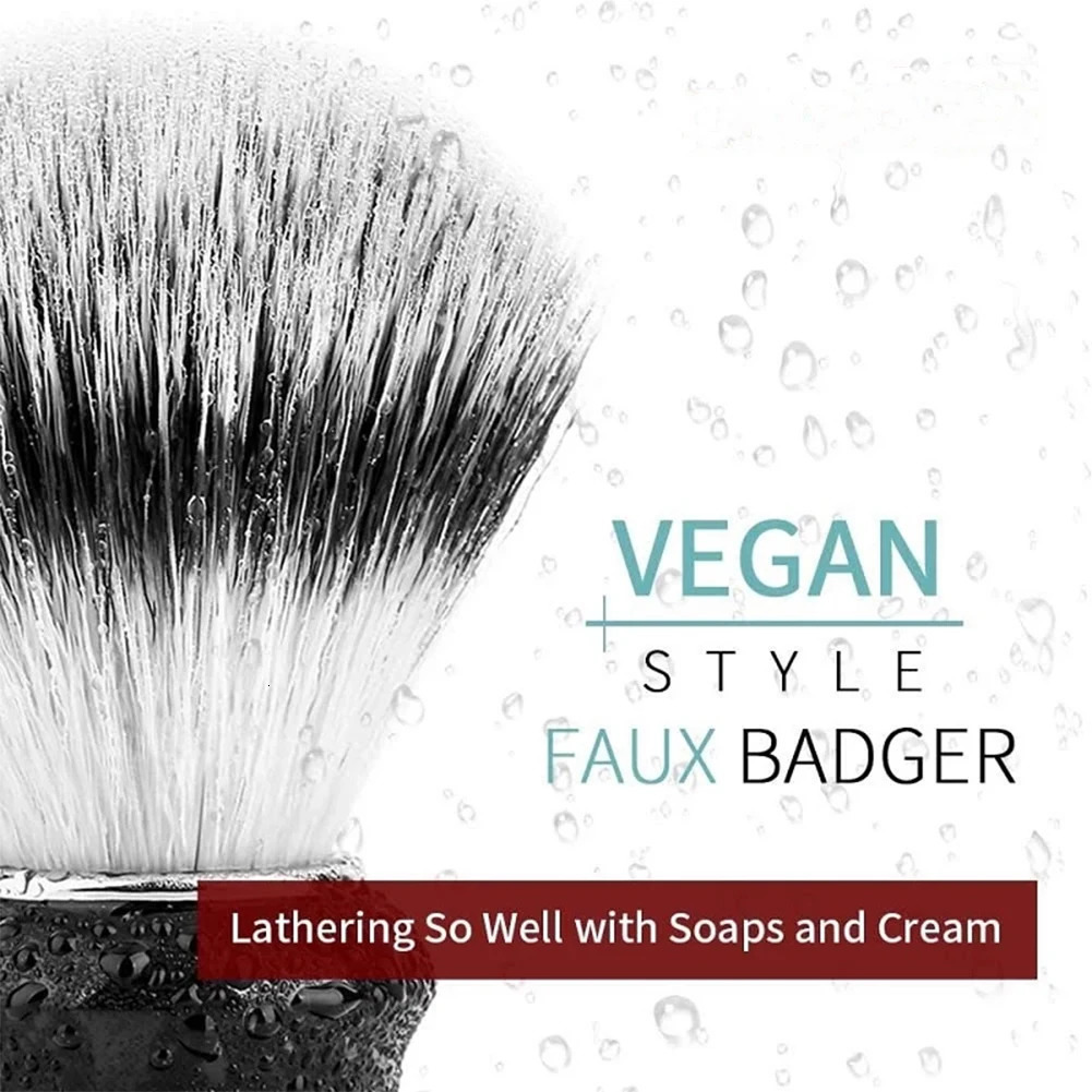 22mm Synthetic Badger Shaving Brush with Black Holder Stand 2IN1 Resin Handle Foam Brush Set for Men Close Wet Shave 240624
