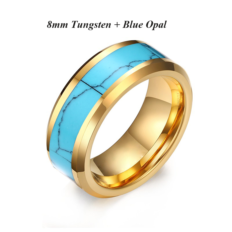 Gold Tungsten ring Blue Turquoise Opal male wedding bands love alliance anniversary promise couple rings for men and women