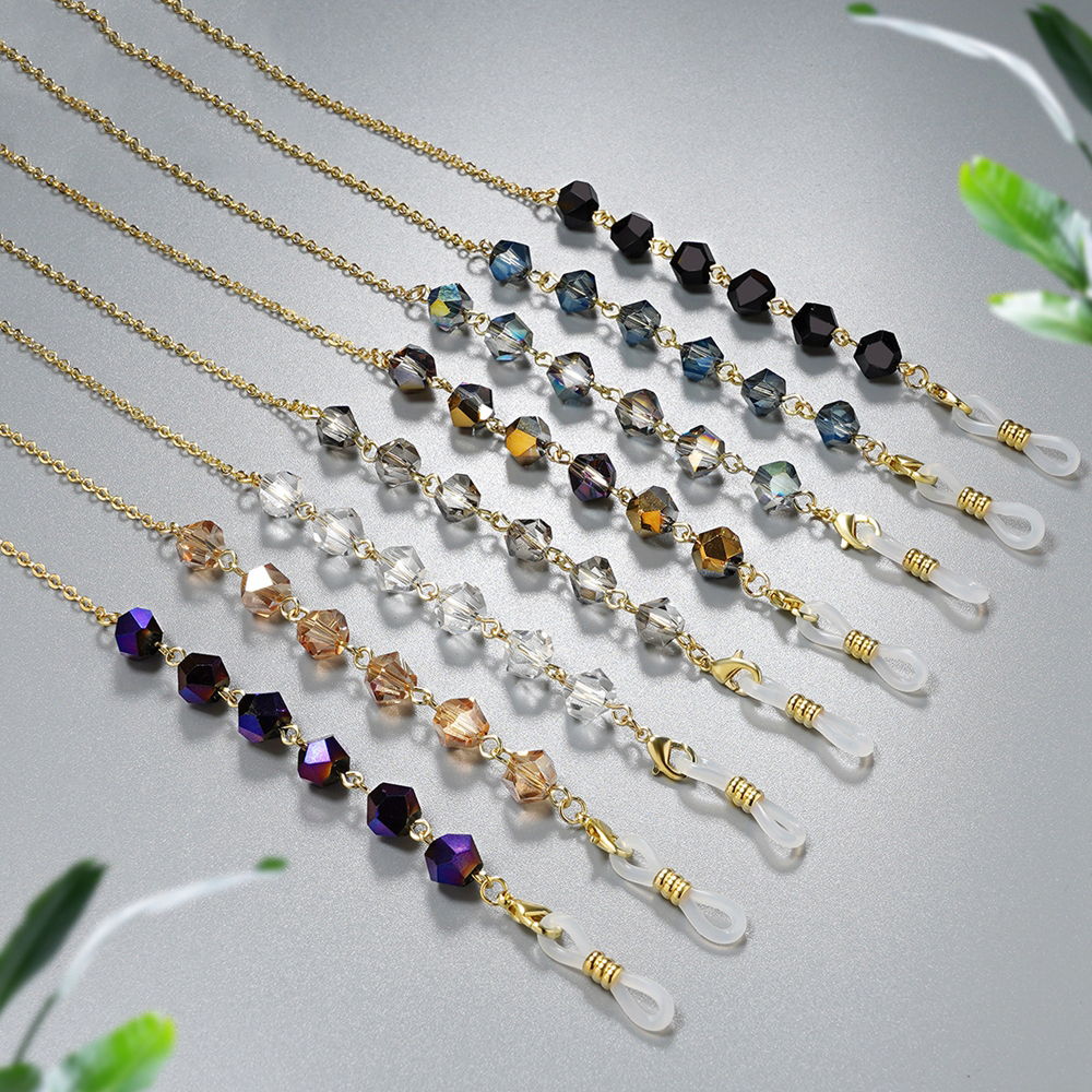 75cm Colorful Beads Sunglasses Chains Crystals Rhinestones Eyeglass Cord Holder Lanyard Necklace Glasses Mask Chains Neck Strap