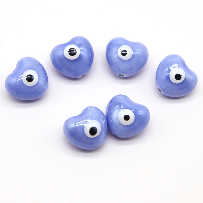 Heart Evil Eye Ceramic Beads For Jewelry Making Necklace Bracelet 17x15mm Love Shape Porcelain Spacer Bead Accessories