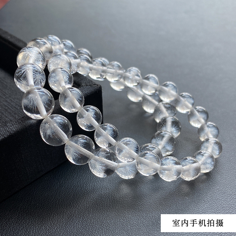 Genuine Natural White Rutilated Quartz Crystal Bracelet Snow Clear Round Beads Women Men Rare Brazil 8mm 10mm AAAAAA