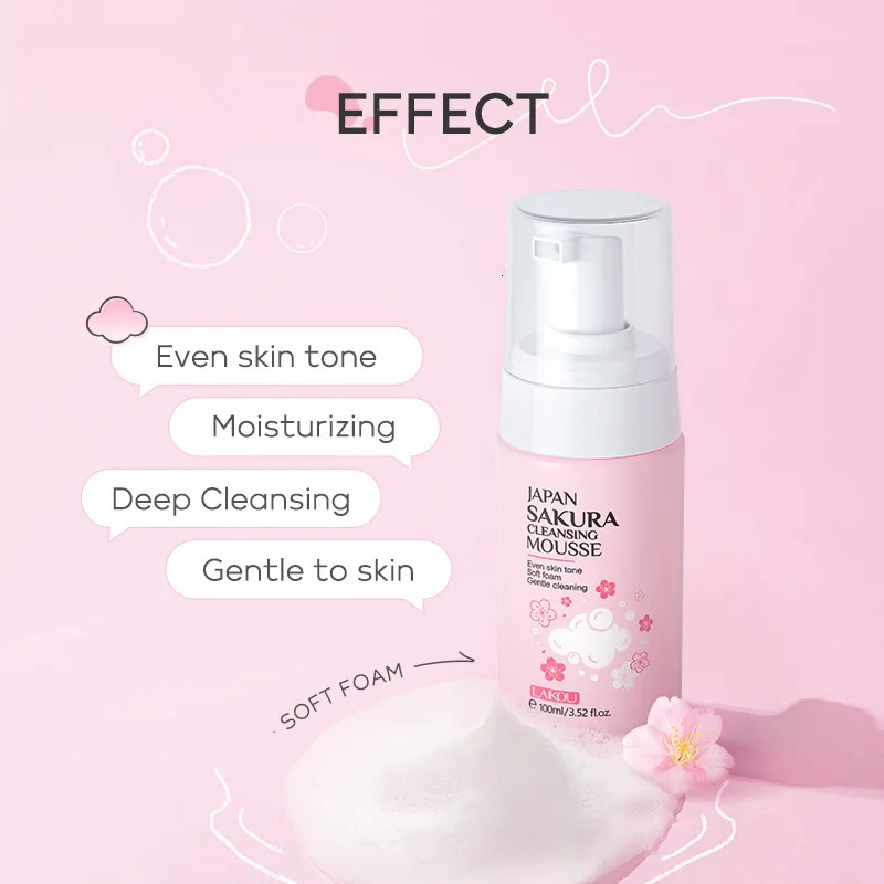 LAlKOU Japan Sakura Cleansing Mousse Cleanser 100ml Shrink Pores Deep Clean Oil Control Skin Care 240624